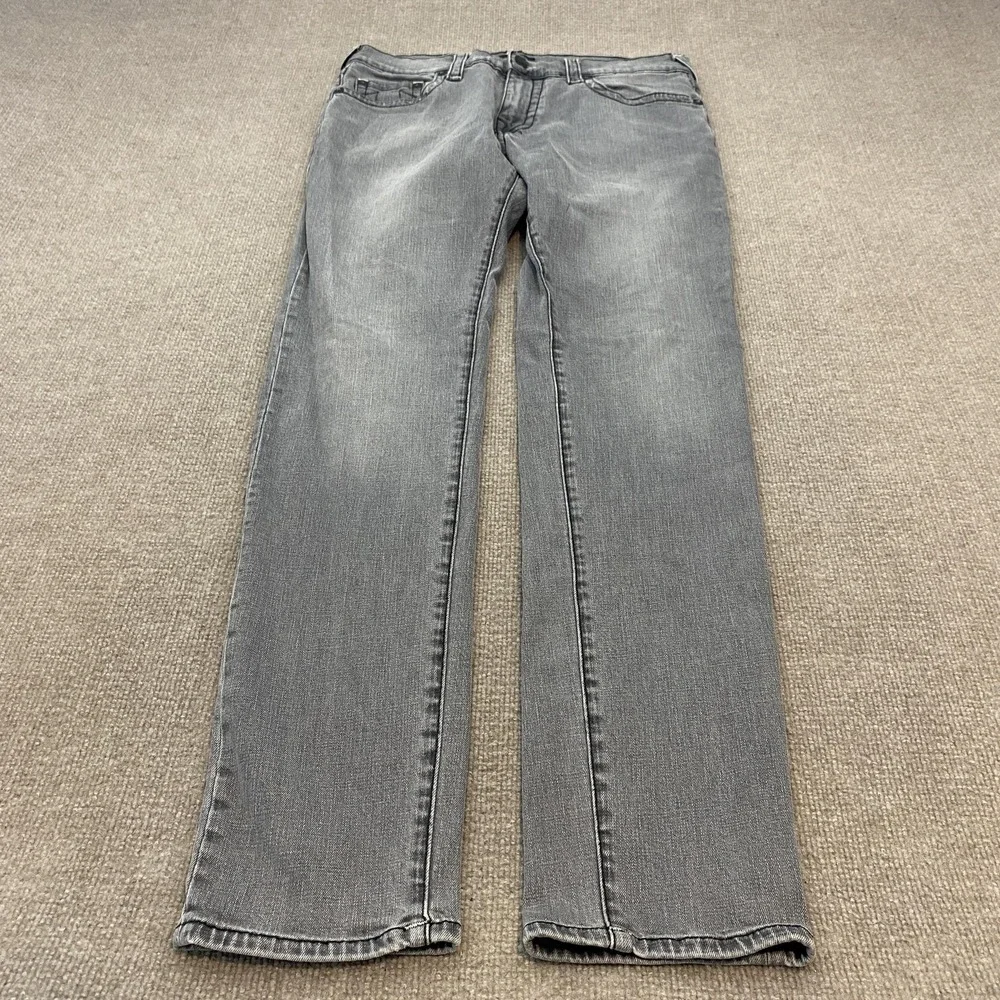 True Religion Rocco Relaxed Skinny Jeans Gray Med Wash Stretch Denim Mens 33x34